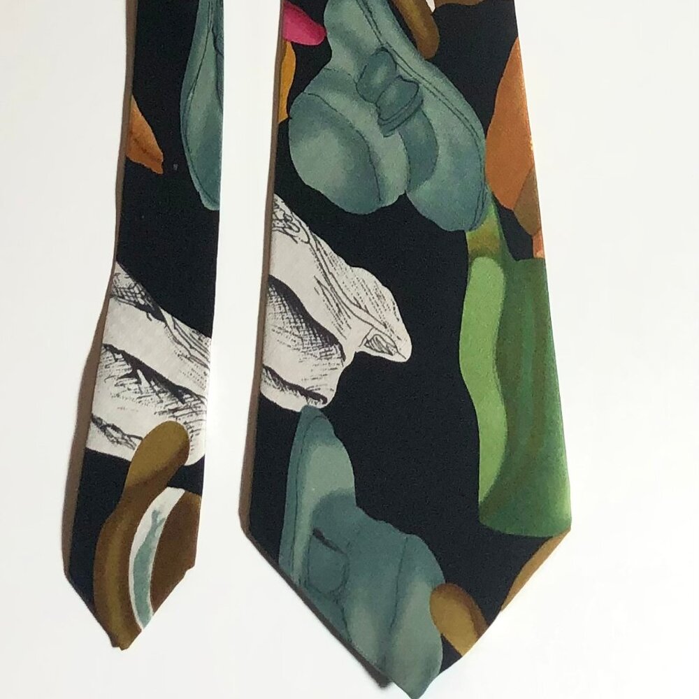 🎨 Seven Star Silk Tie – Abstract Art Print – Made in Korea – 100% Silk